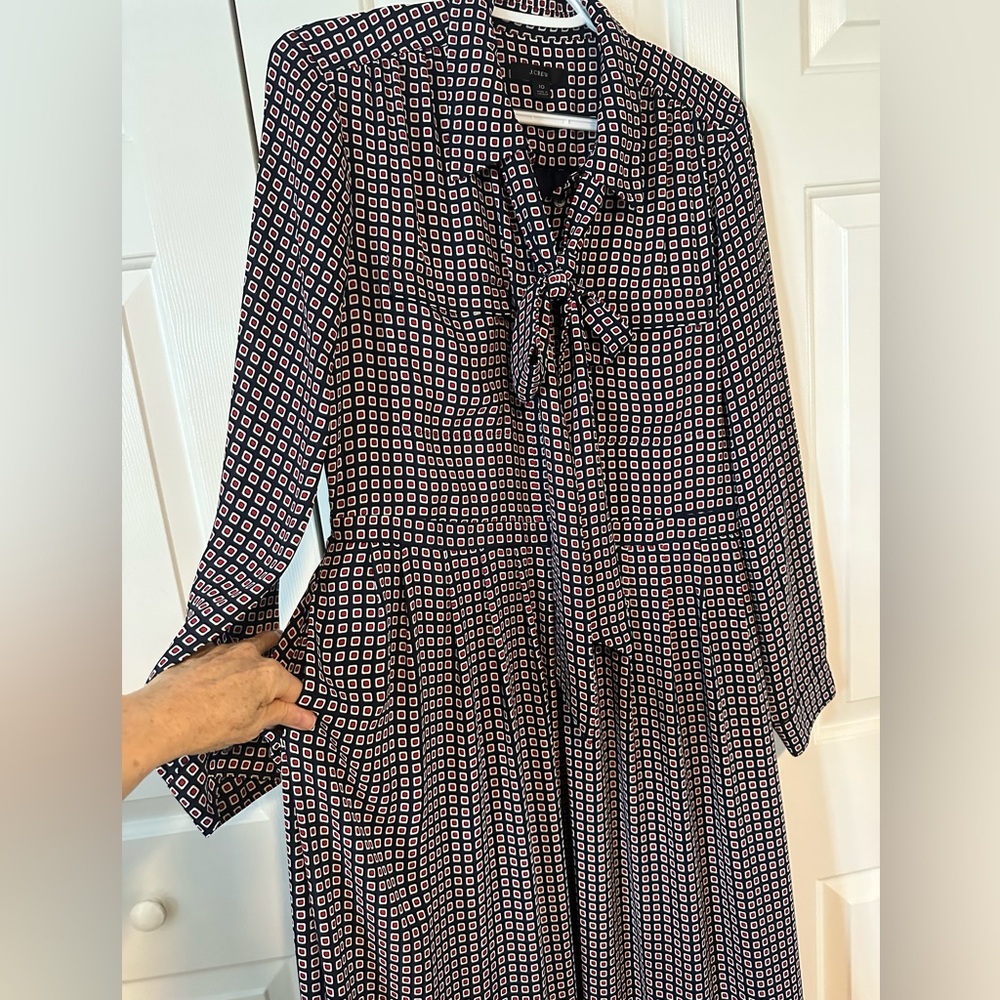 J. Crew Navy and White Geometric Midi Dress